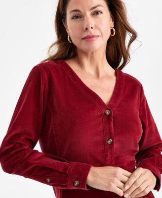 Women's Corduroy Button-Front V-Neck Dress, Macy's Exclusive