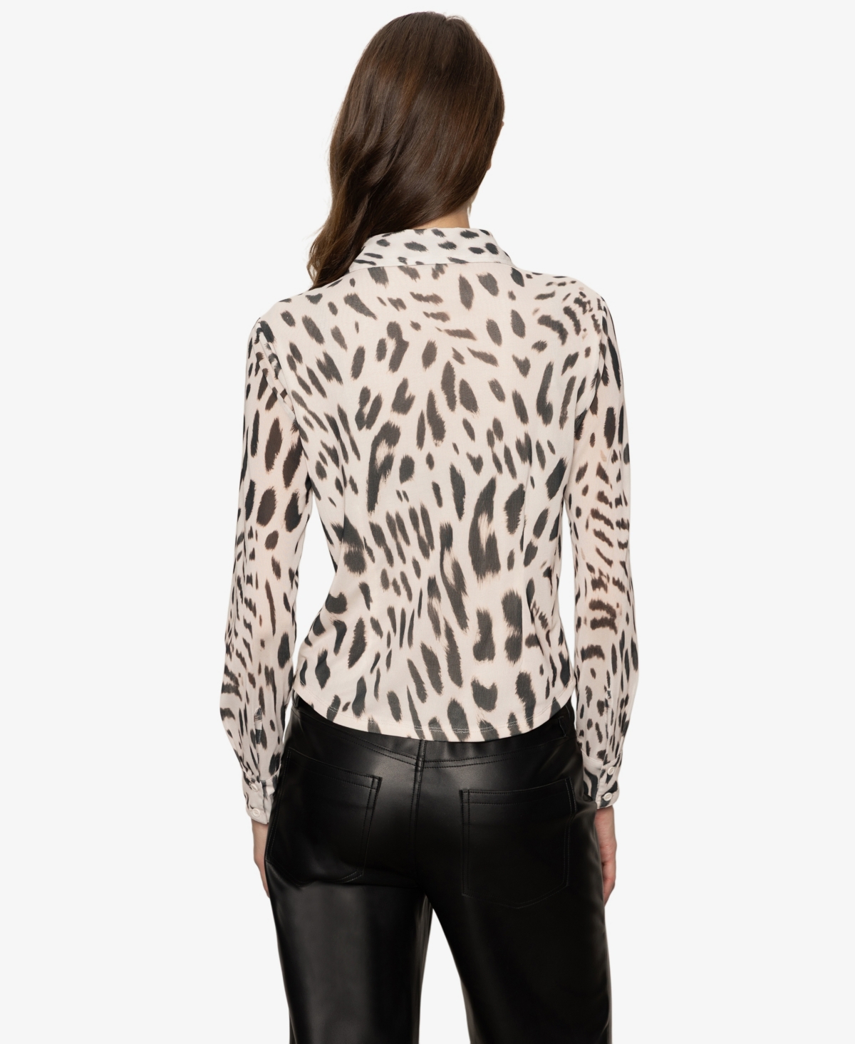 Sanctuary Women's Fitted Mesh Button Down Top In Animal Print