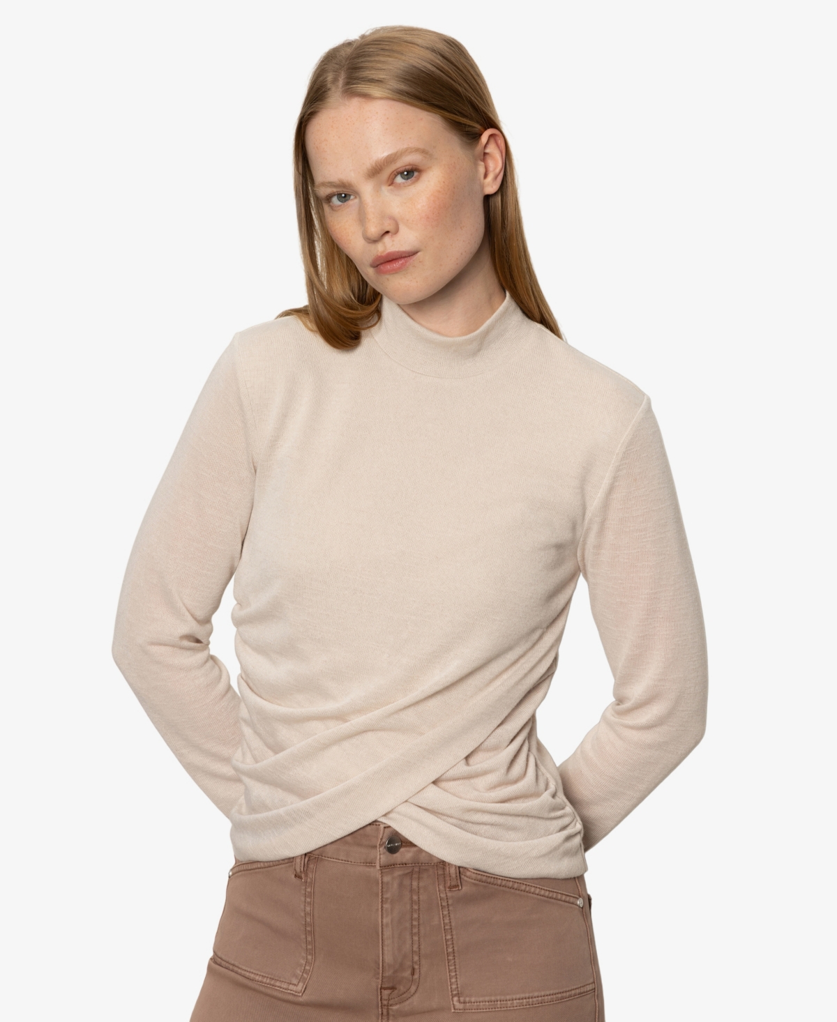 Sanctuary Long Sleeve Draped Mock Neck Top In Silver