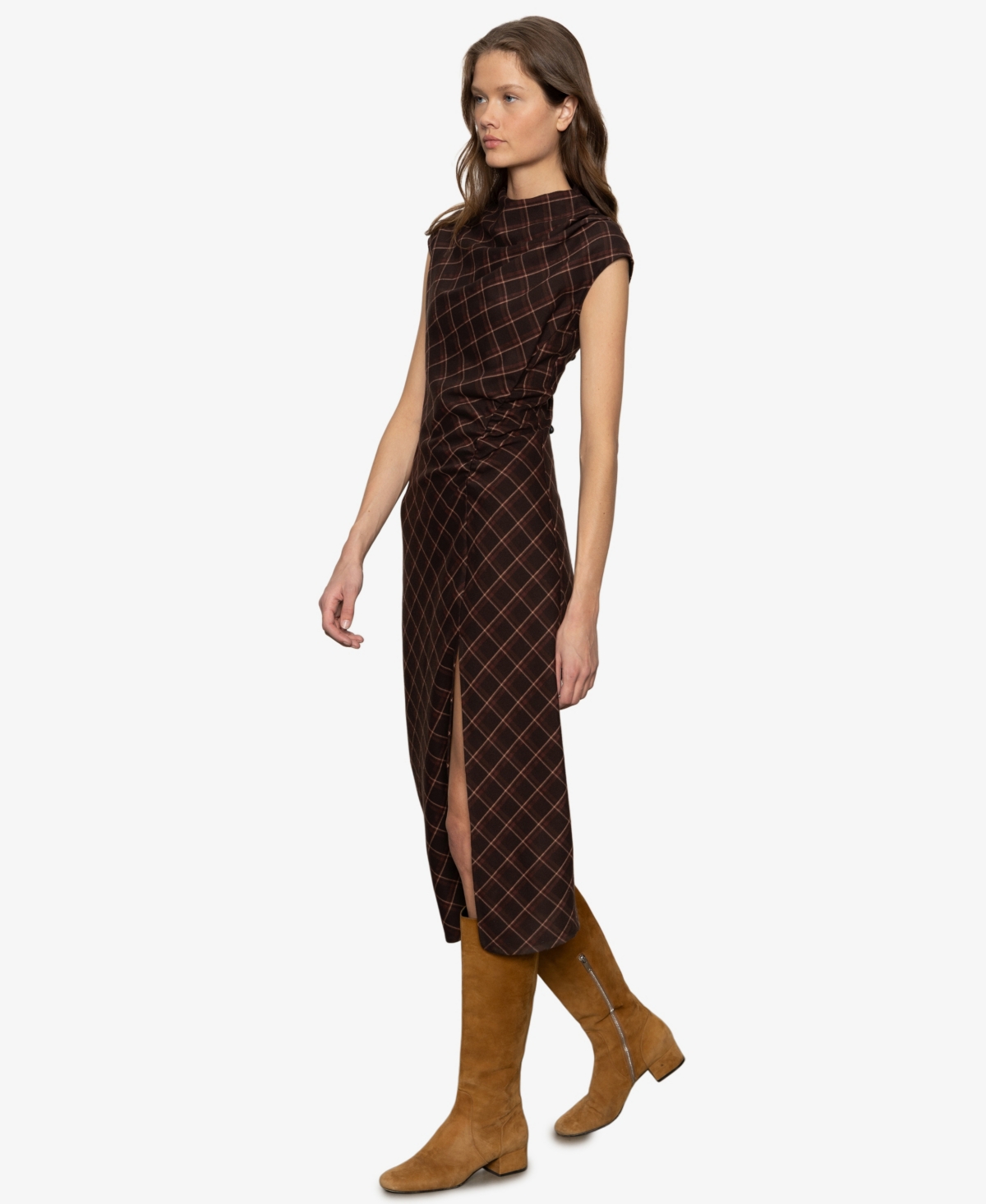 Sanctuary Autumn's Best Plaid Midi Dress In Brown