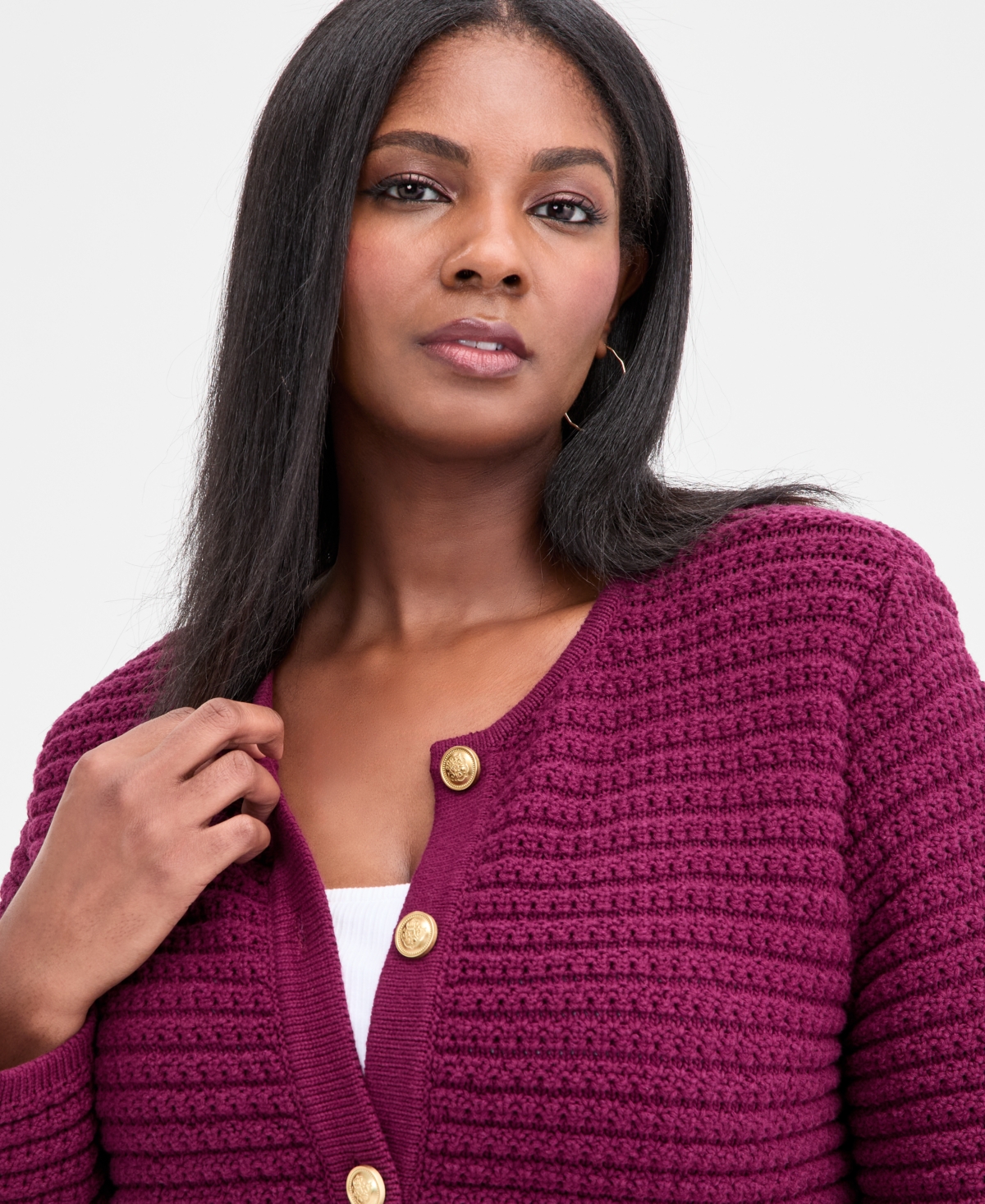 Inc International Concepts Plus Size Textured Button-front Cardigan, Macy's Exclusive In Purple