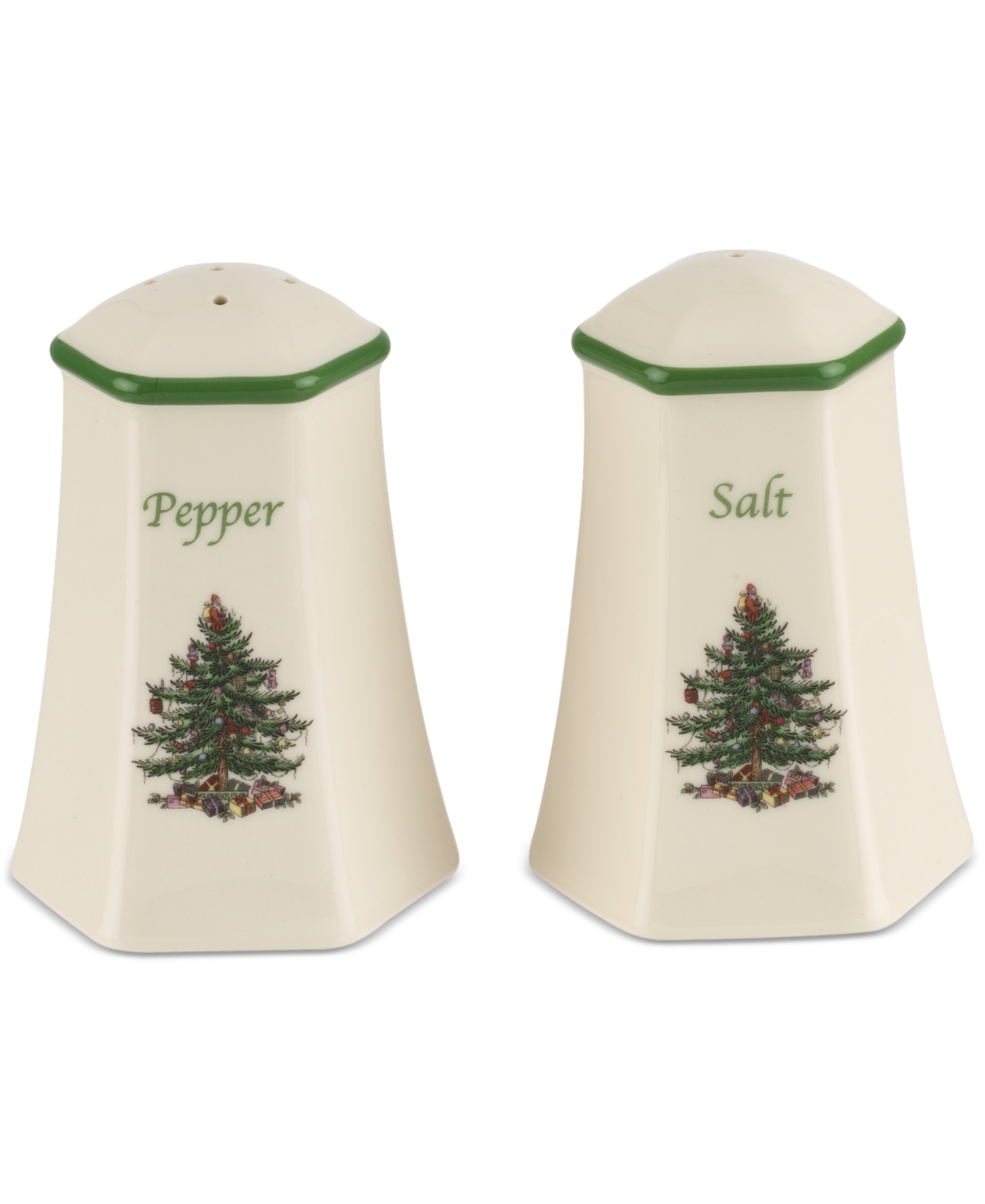 Spode Christmas Tree Hexagonal Salt & Pepper Set In Multi