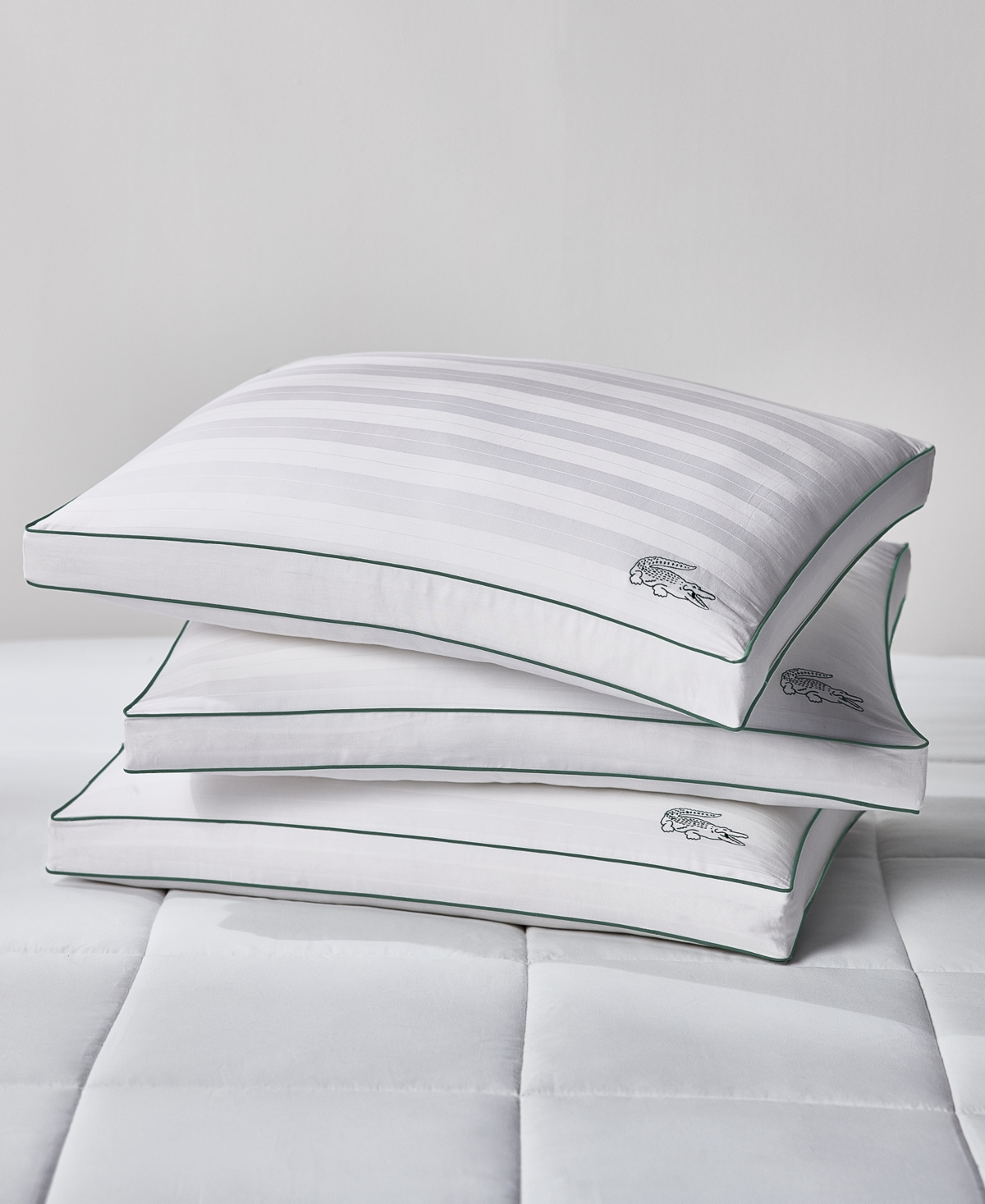Lacoste Home Tennis Stripe Cotton Gusseted Medium-density Pillow, Standard In White