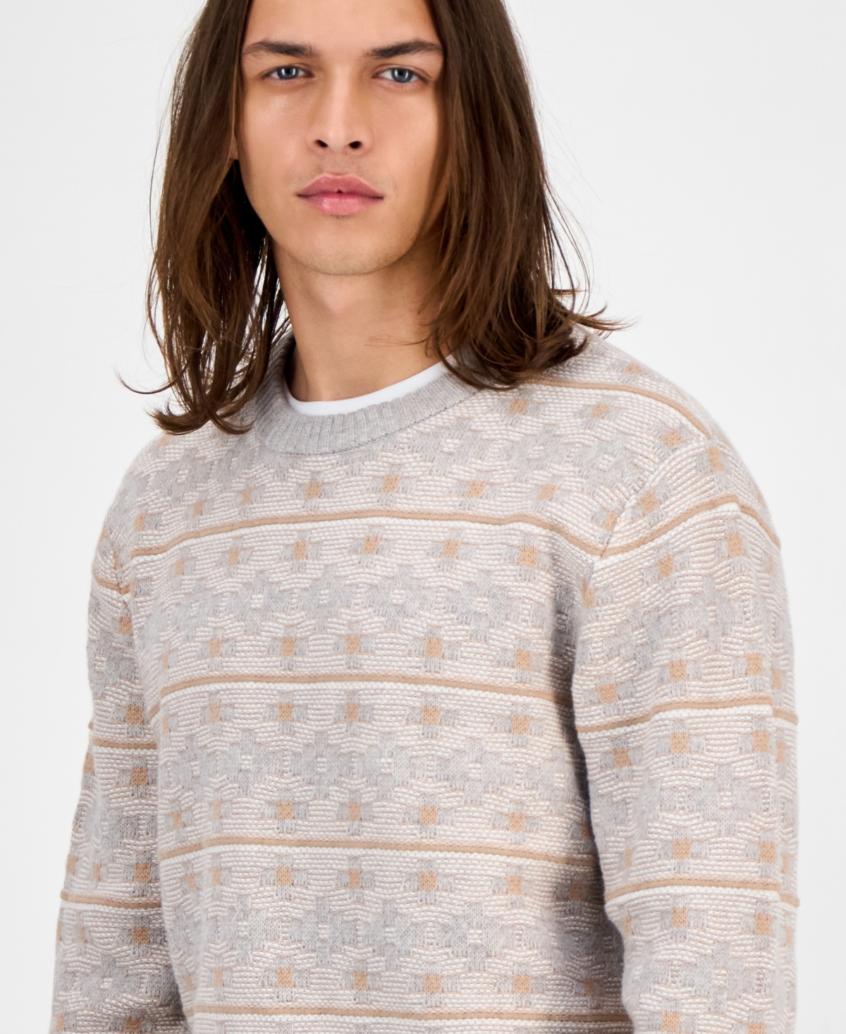 Sun + Stone Men's Archer Long-sleeve Crewneck Sweater, Macy's Exclusive In Gray