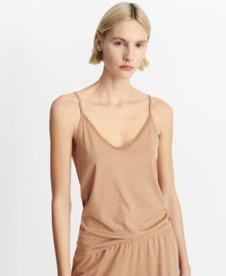 MANGO - Women's Lace Contrast Cotton Pajama Top