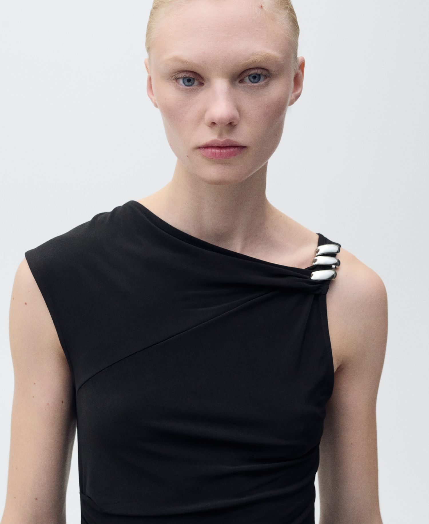 Women's Metallic Applique Asymmetrical Top