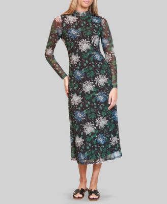 Almost Famous - Juniors' Printed-Mesh Long-Sleeve Dress
