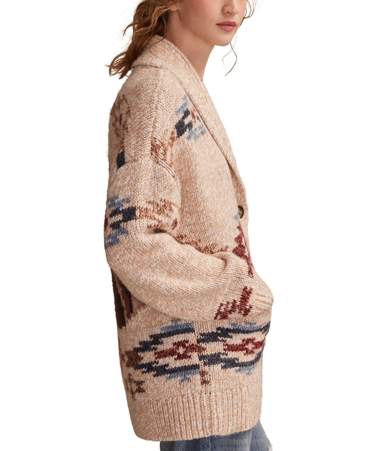 Lucky Brand Santa Fe Intarsia Horse Cardigan In Multi