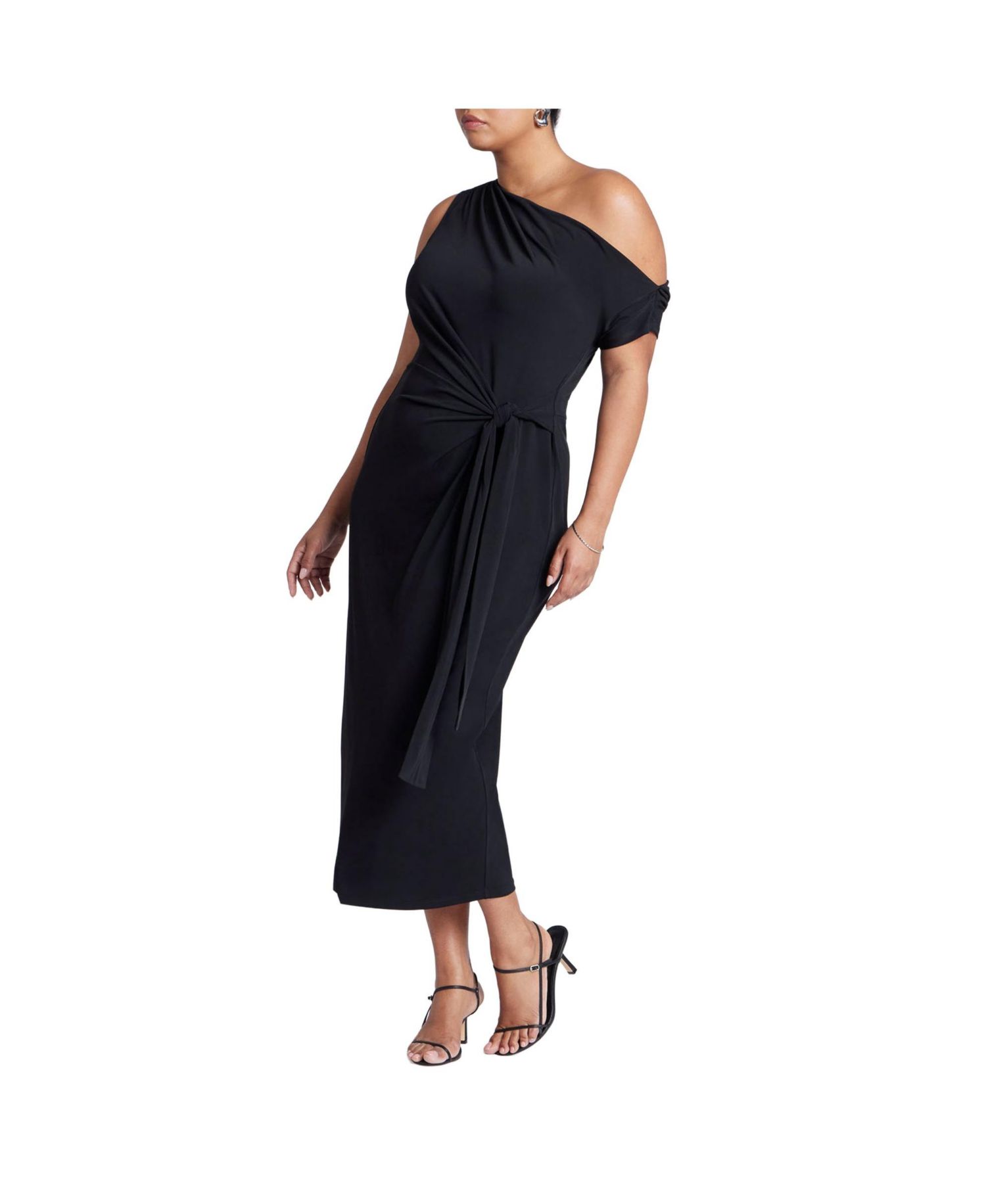 Women's Off The Shoulder Tie Front Midi Dress