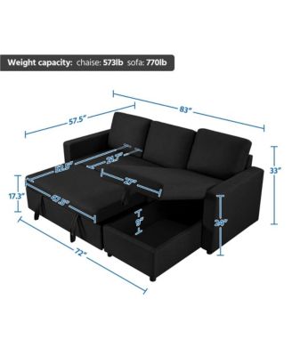 L-Shaped Reversible Sleeper Sectional Sofa with Chaise & USB & Type-C Ports Dark Gray