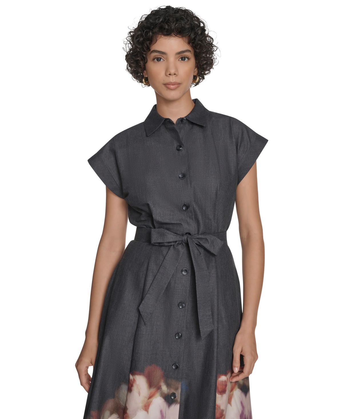 Calvin Klein Plus Size Printed Short Sleeve Shirtdress In Multi