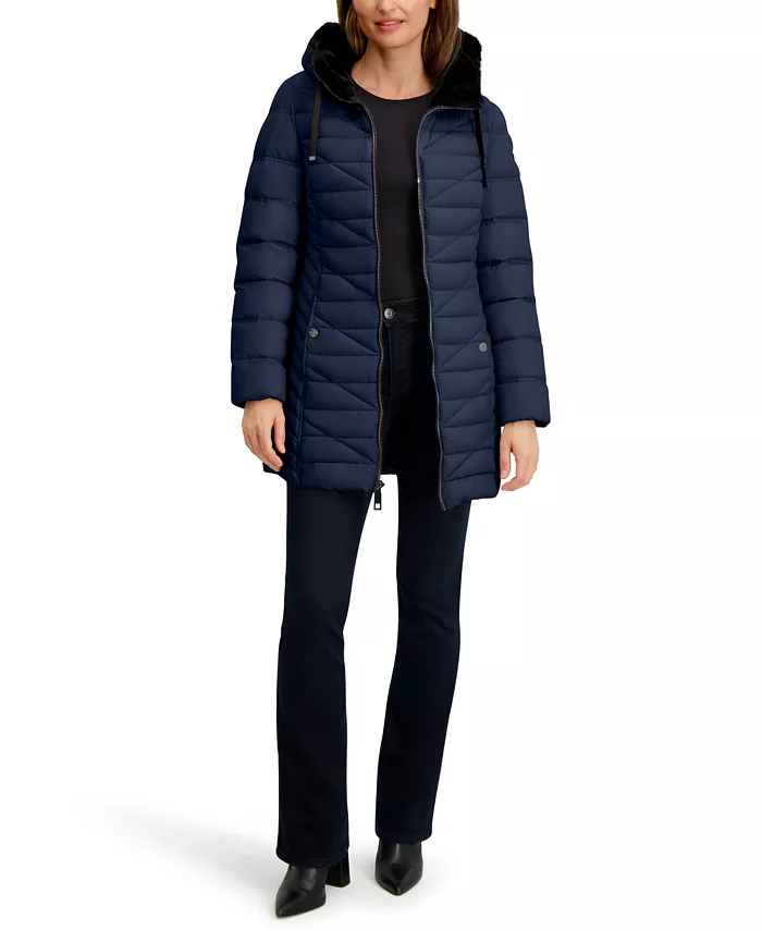 Women's Faux-Fur-Lined Hooded Puffer Coat