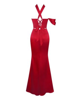 Women Ivona Red Halter Neck Double Duchess Satin Gown