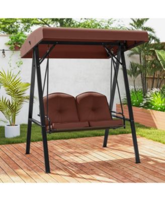 2-Person Outdoor Porch Swing Swing Loveseat with A-Shaped Metal Stand