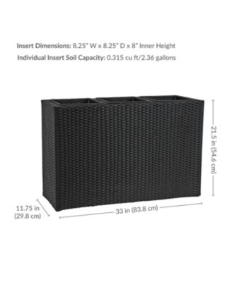3-Section Wicker Planter Box for Indoor or Outdoor Use - Black