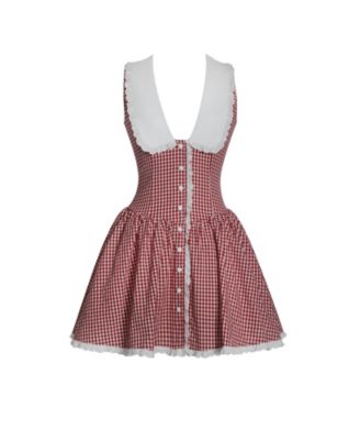 Women's Nala Red Gingham Eyelet Lace Trim Peterpan Collar Mini Dress