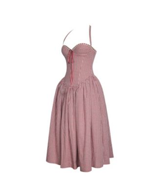 Women's Susanna Red Gingham Halter Drop Waist Midi Dress