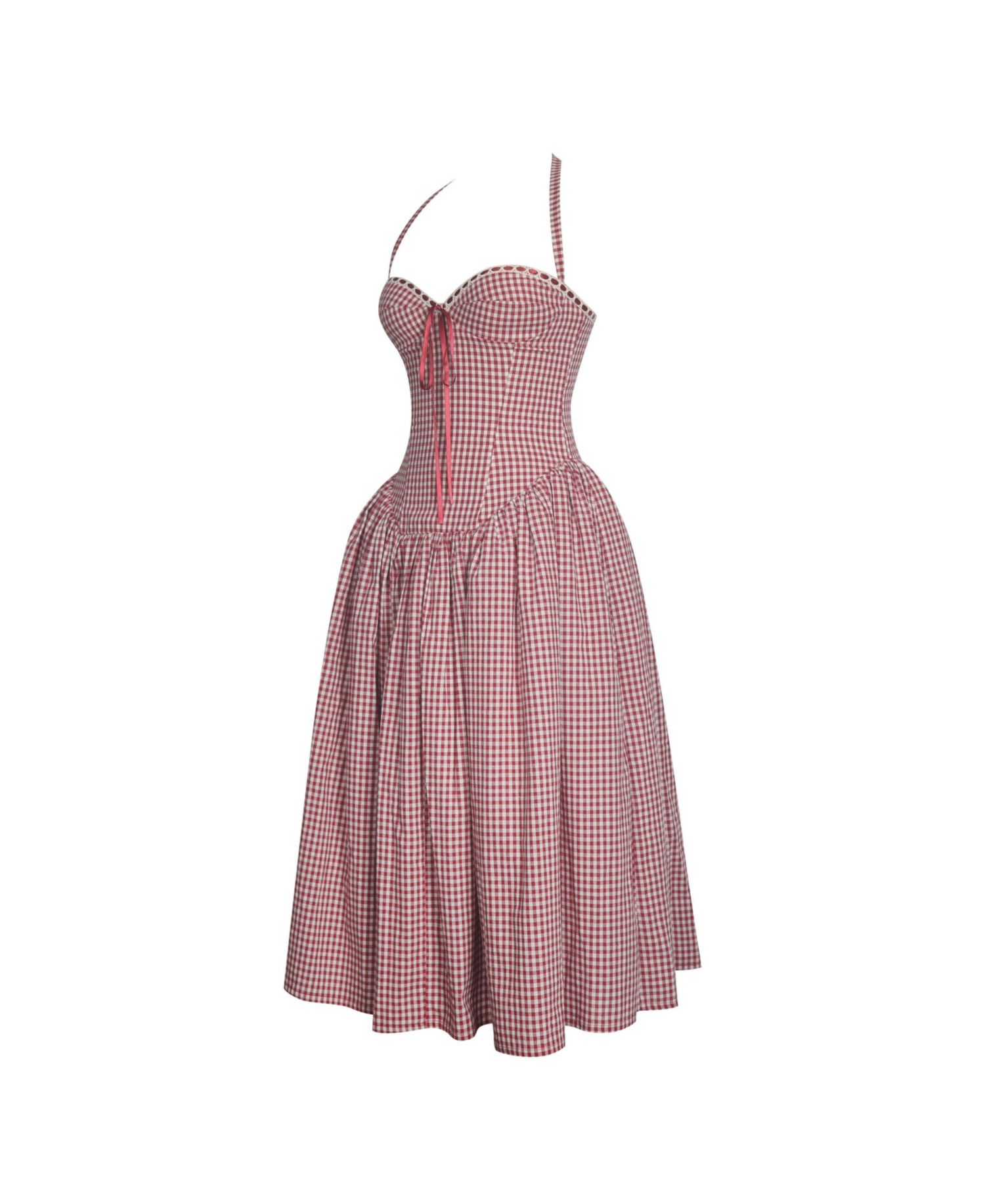 Women's Susanna Red Gingham Halter Drop Waist Midi Dress