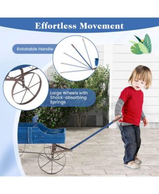 Patio Wooden Garden Flower Planter Wagon Plant Bed W/ Wheel Garden Yard  24.5'' x 13.5'' x 24''