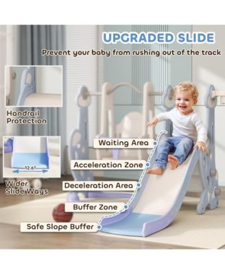 4 in 1 Toddler Slide and Swing Set w/ Climber, Basketball Hoop,