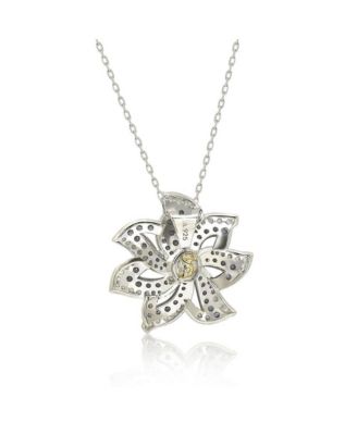 Suzy Levian Sterling Silver Sapphire & Created White Sapphire Petite Flower Pendant