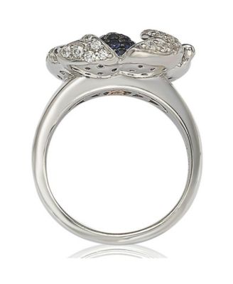 Suzy Levian Sterling Silver Sapphire & Created White Sapphire Pave Flower Ring