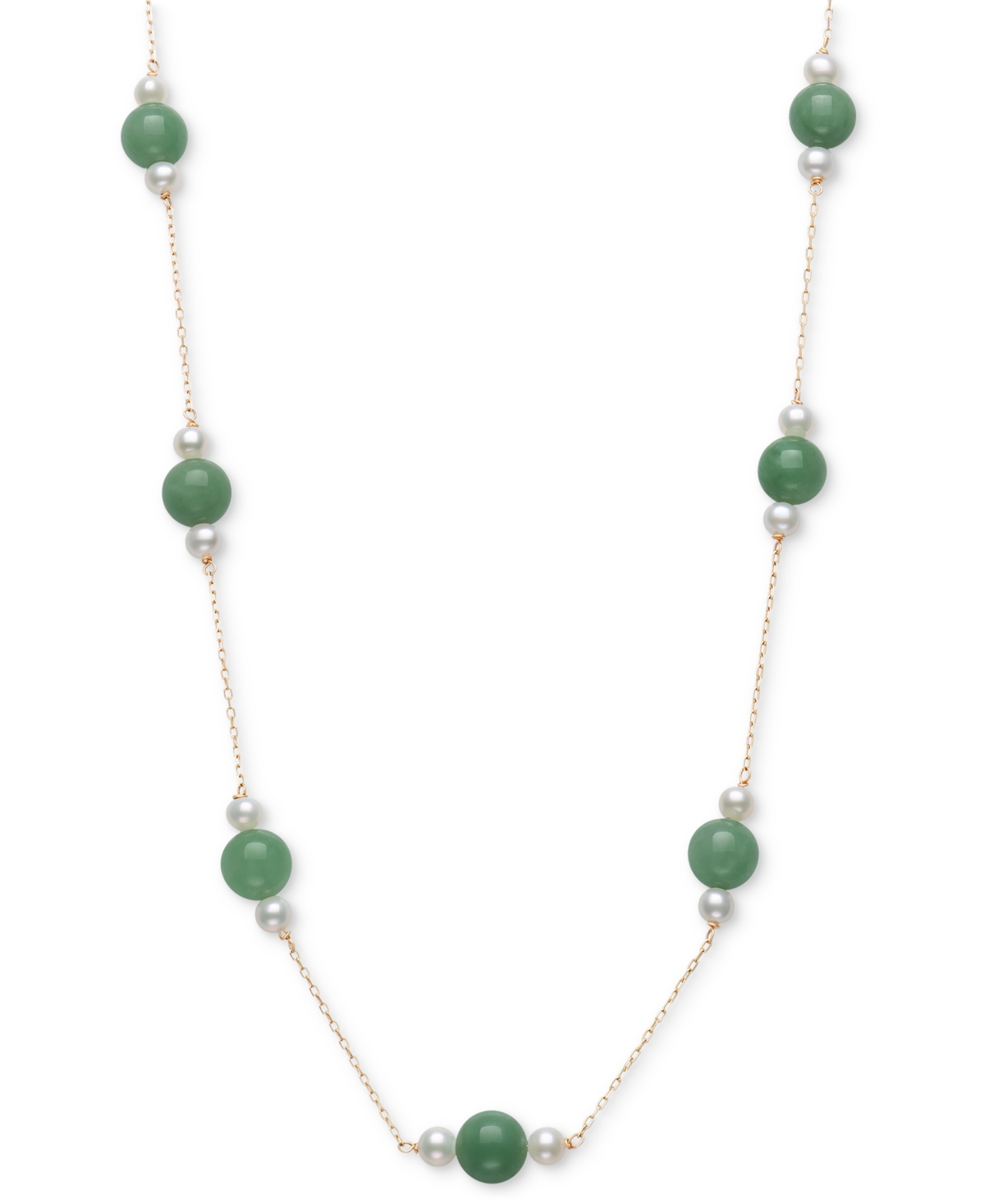 Macy's Dyed Green Jade & Cultured Freshwater Pearl (4-5mm) 18" Collar Necklace in 10k Gold