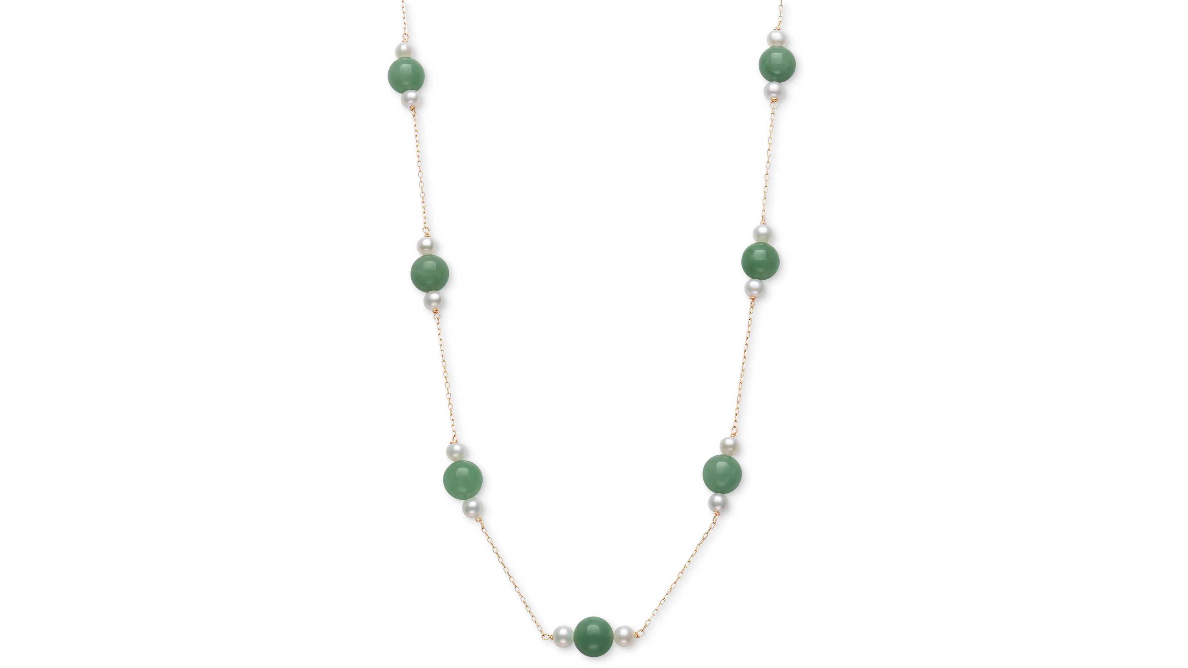 Macy's Dyed Green Jade & Cultured Freshwater Pearl (4-5mm) 18" Collar Necklace in 10k Gold
