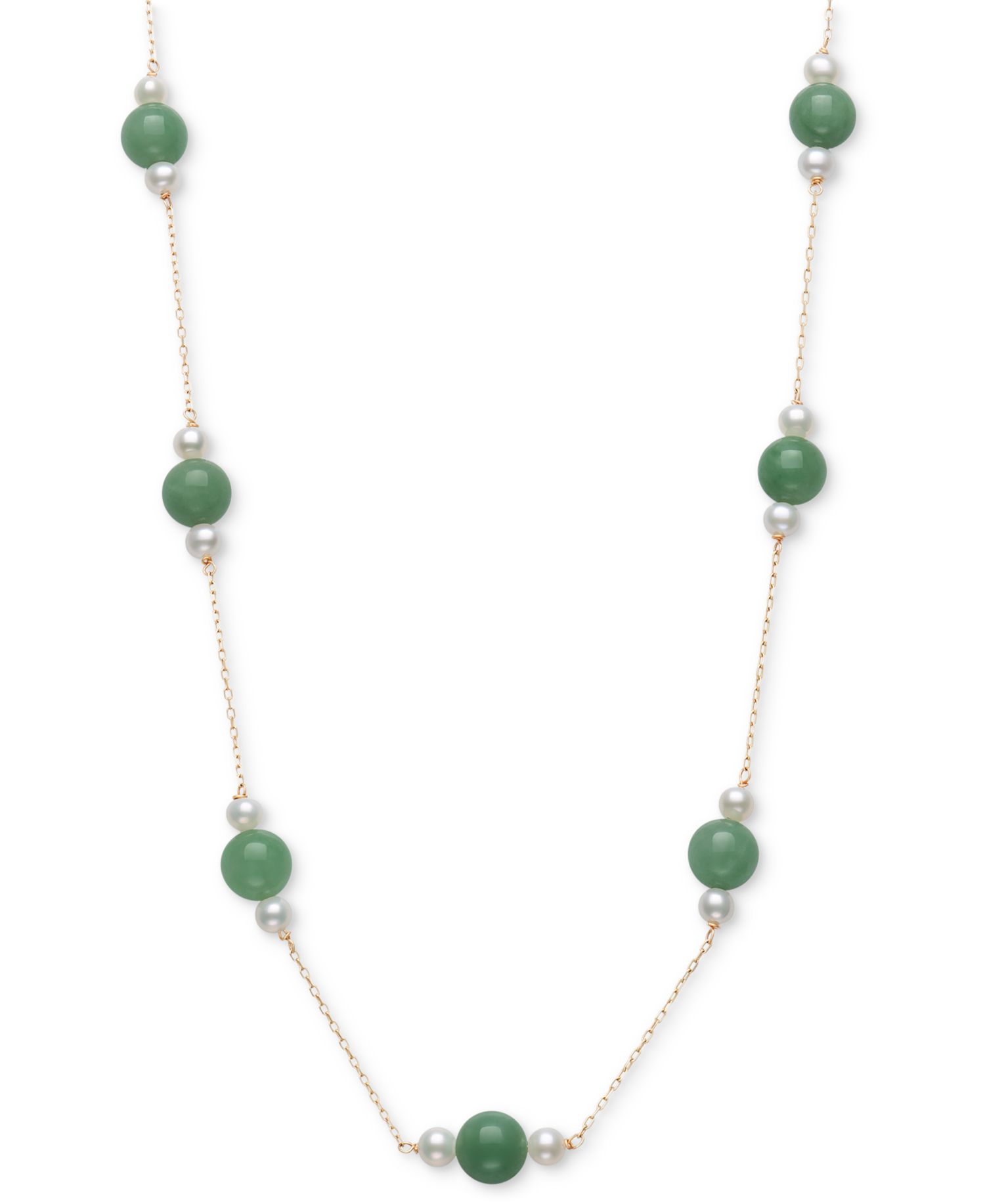 Dyed Green Jade & Cultured Freshwater Pearl (4-5mm) 18" Collar Necklace in 10k Gold