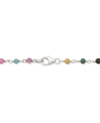 Cultured Freshwater Pearl (4-5mm) & Multicolor Tourmaline 24" Statement Necklace in Sterling Silver
