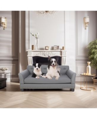 Large Furniture Style Scratching Resistant Leather Dog Sofa Bed for Pets up to 120lbs