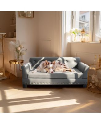 Large Furniture Style Scratching Resistant Leather Dog Sofa Bed for Pets up to 120lbs