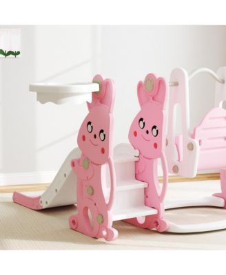 4 in 1 Toddler Slide and Swing Set w/ Climber, Basketball Hoop,