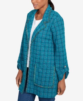 Petite Open Front Tweed Patch Pocket Jacket
