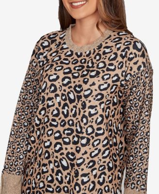 Petite Trimmed Cozy Animal Print Sweater 