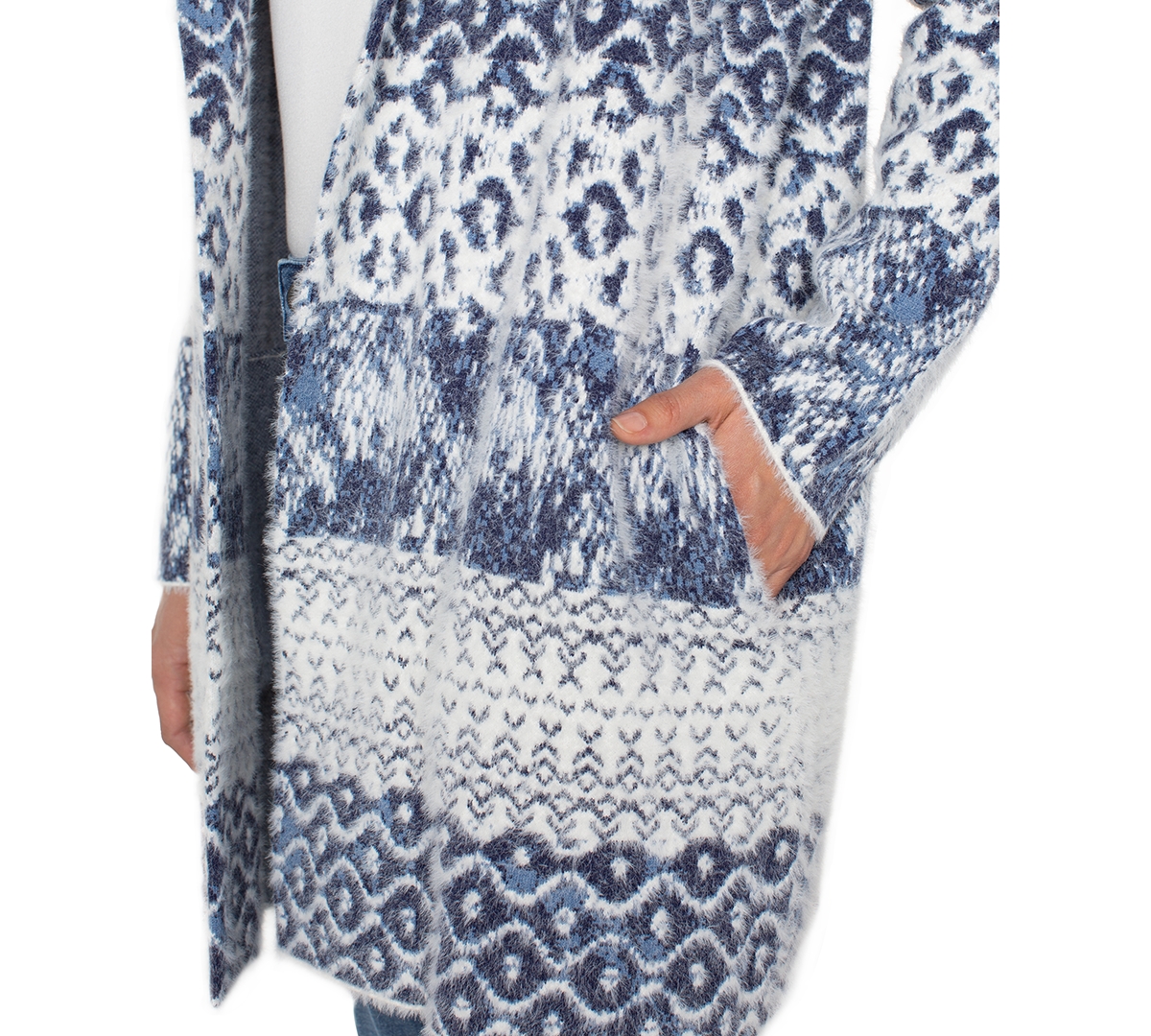 Liverpool Los Angeles Petite Open Front Coat Sweater In Blue