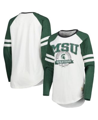 Pressbox - Women's White/Green Michigan State Spartans Brooking Sleeve Stripe Raglan Long Sleeve T-Shirt