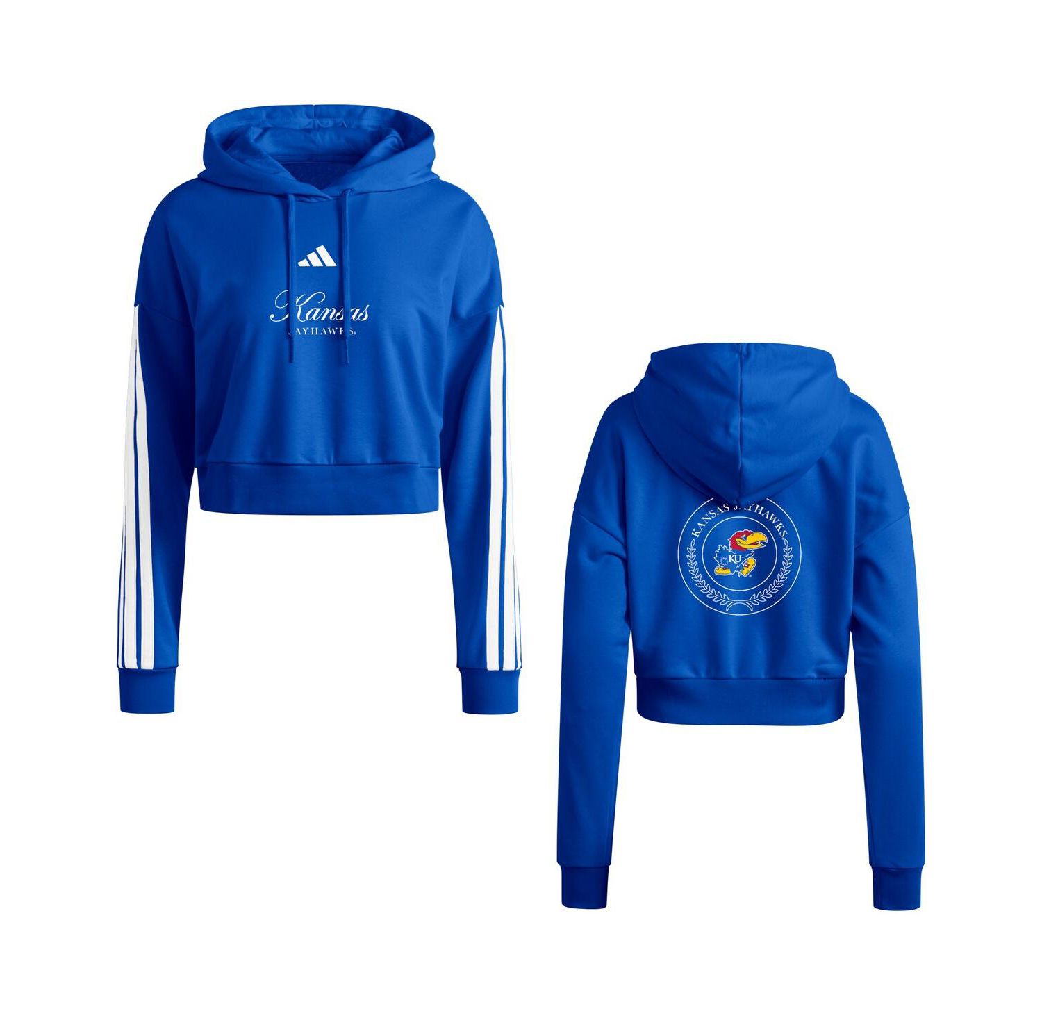 Women's Royal Kansas Jayhawks Campus Queen Cropped Pullover Hoodie