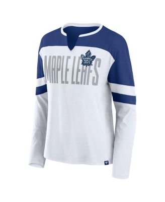 Women's White/Blue Toronto Maple Leaf's Frozen Long Sleeve Notch Neck T-Shirt