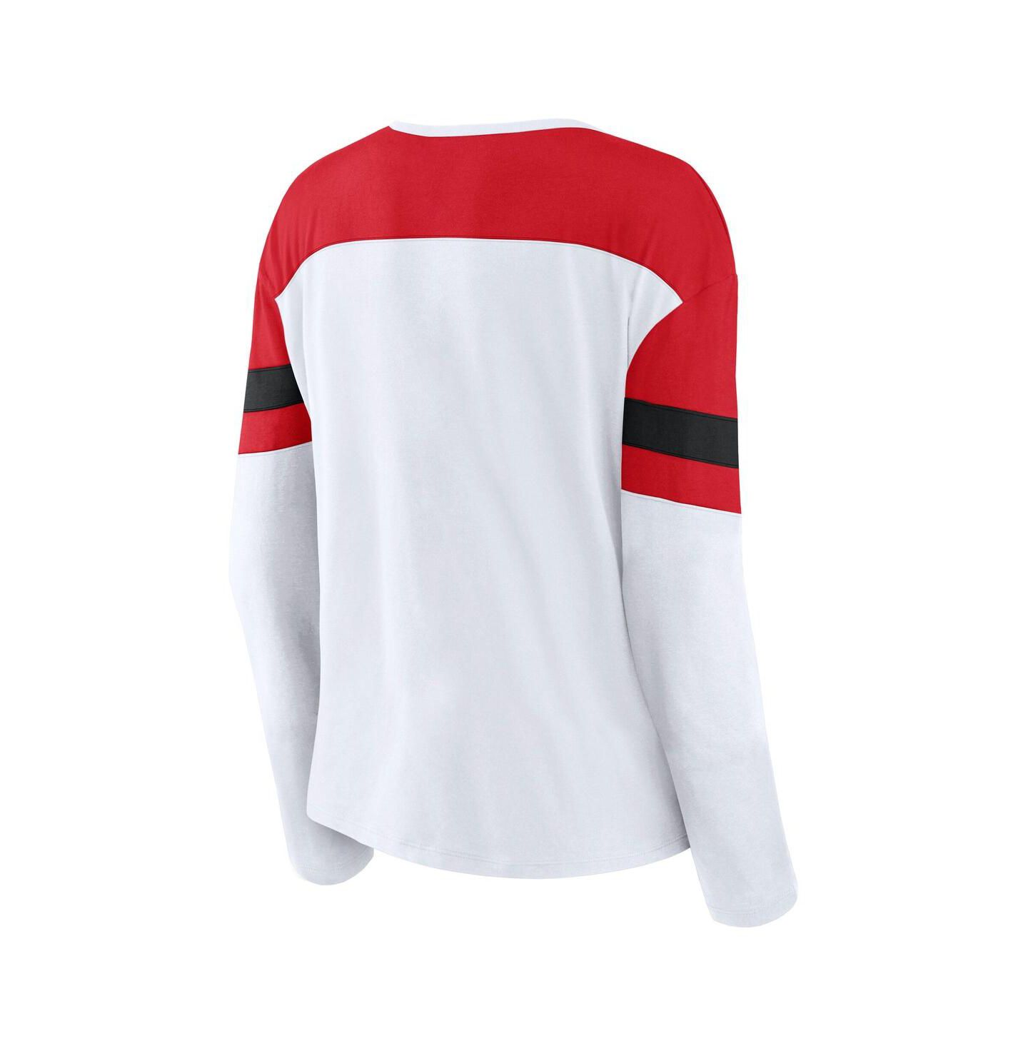 Женская футболка Fanatics White/Red Chicago Blackhawks Frozen Long Sleeve Notch Neck — фото 3