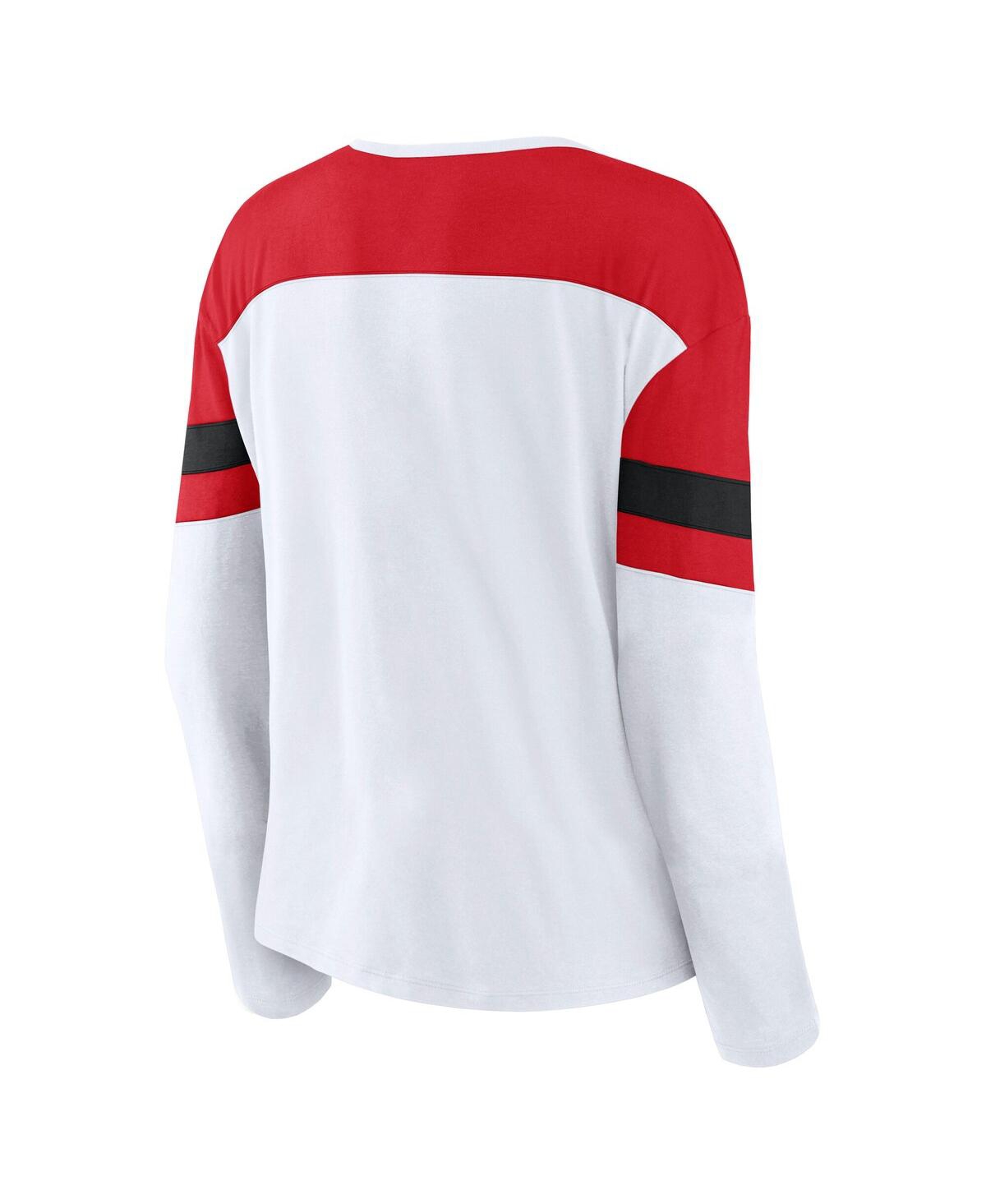Fanatics Women's White/red Chicago Blackhawks Frozen Long Sleeve Notch Neck T-shirt In Multi