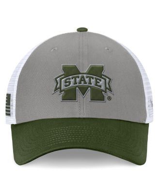 Men's Gray/Green Mississippi State Bulldogs OHT Military Appreciation Badge Trucker Adjustable Hat