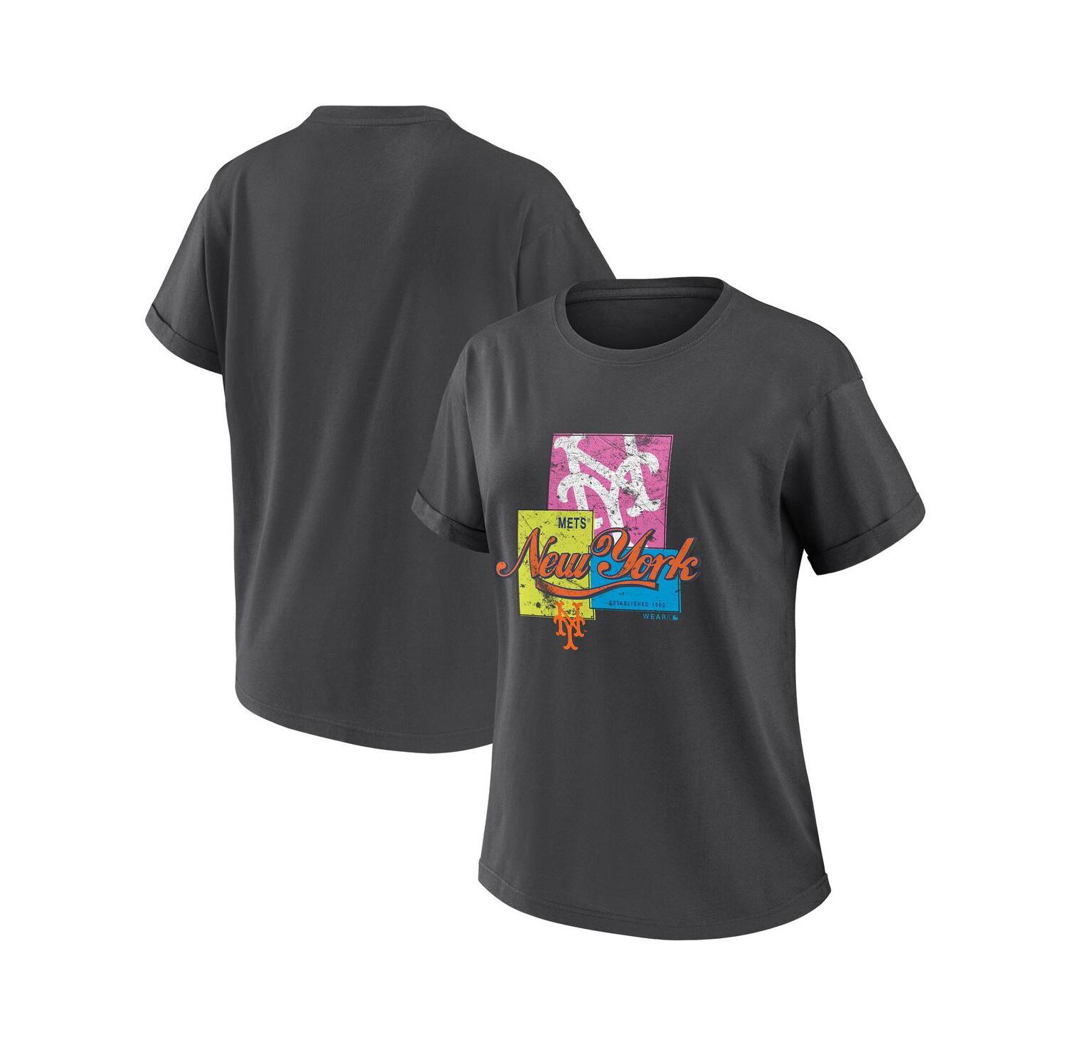 Women's Charcoal New York Mets Domestic Box Color Boyfriend T-Shirt
