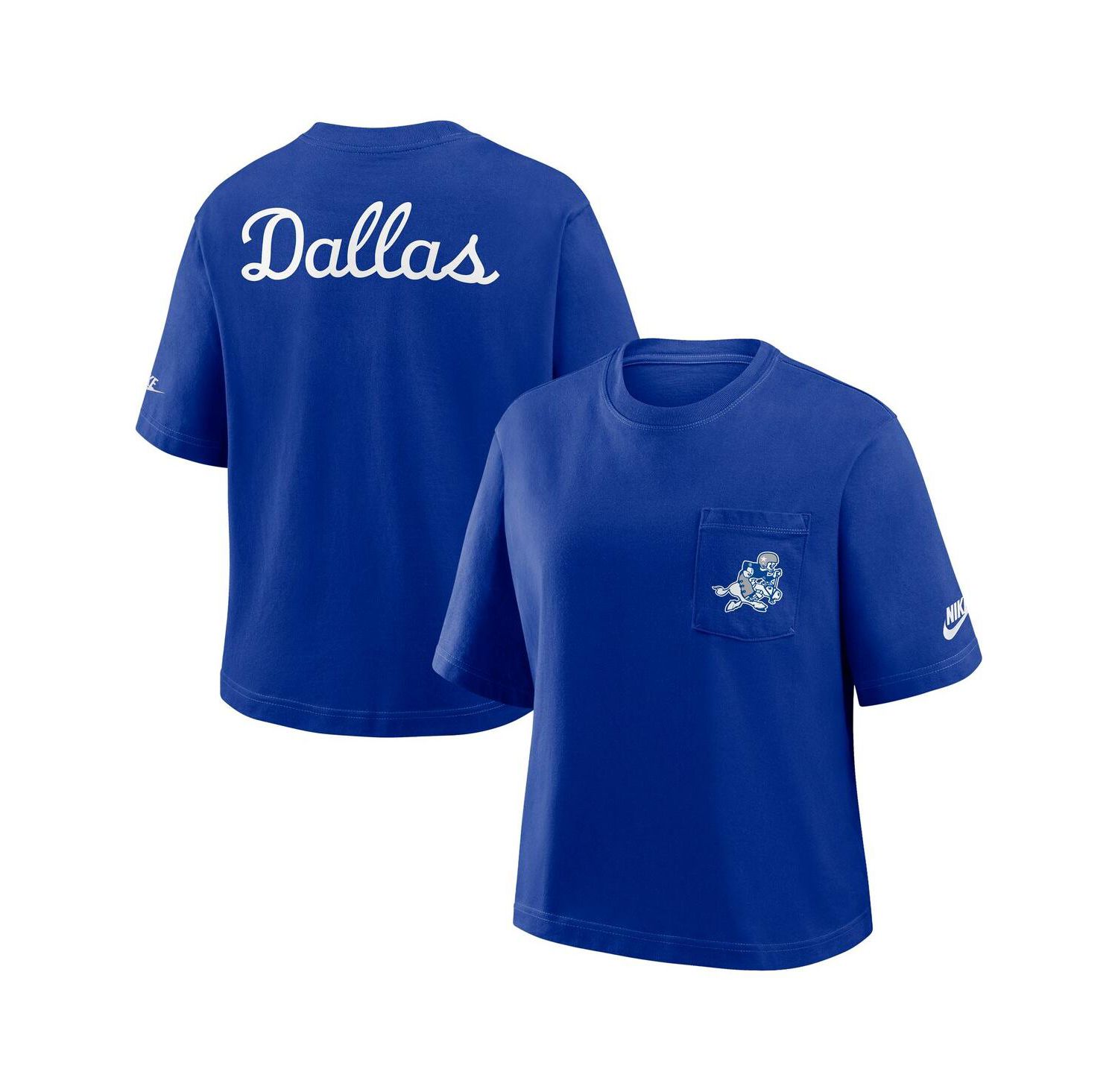 Women's Navy Dallas Cowboys Rewind Pocket Boxy T-Shirt
