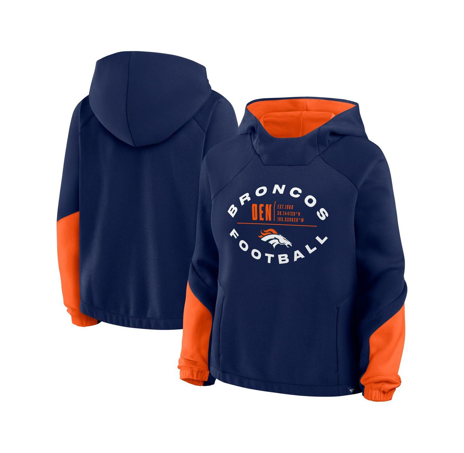 Women's Navy Denver Broncos Oversized Redzone Bubble Screen Pullover Hoodie