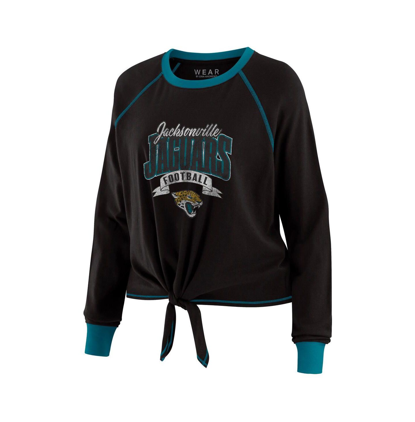 Женский топ WEAR by Erin Andrews Black/Teal Jacksonville Jaguars Tie-Front Long Sleeve — фото 2
