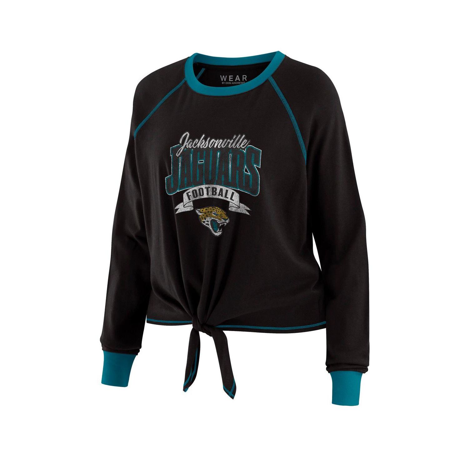 Women's Black/Teal Jacksonville Jaguars Tie-Front Long Sleeve Top