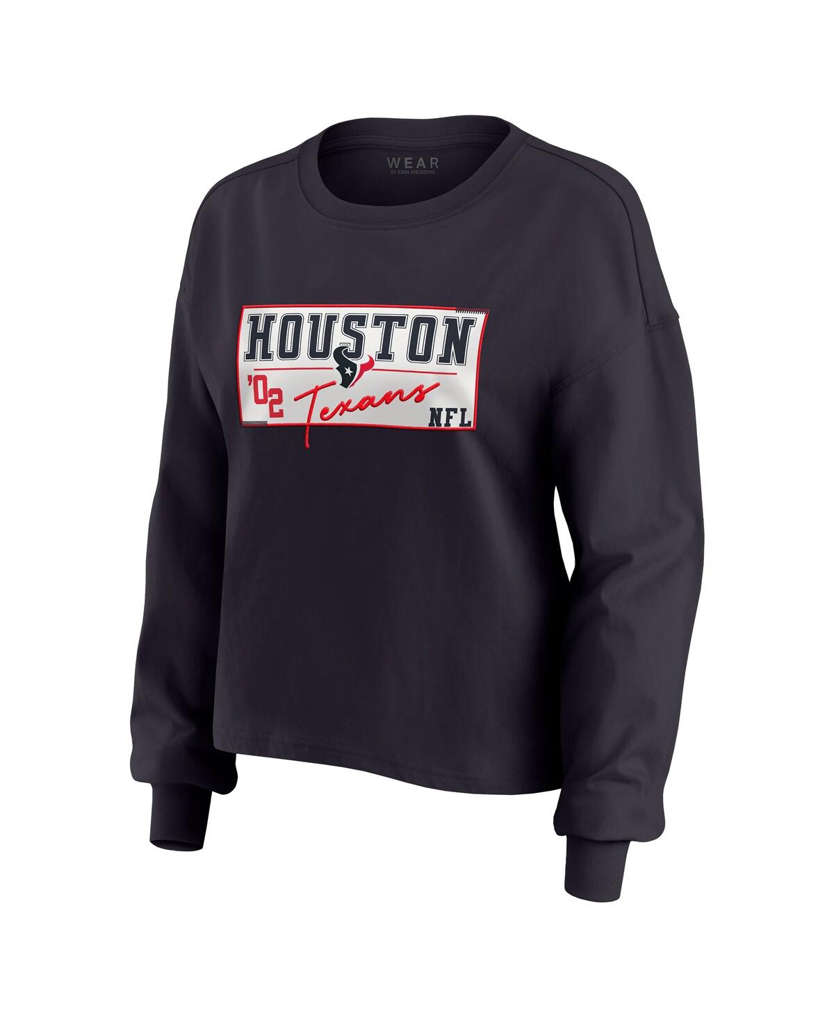 Wear By Erin Andrews Navy Houston Texans Heavy Rugby Jersey Long Sleeve T-shirt & Shorts Lounge Set In Black