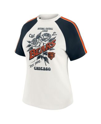 Women's White Chicago Bears Sleeve Stripe Distressed Raglan T-Shirt
