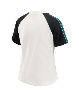 Women's White Jacksonville Jaguars Sleeve Stripe Distressed Raglan T-Shirt